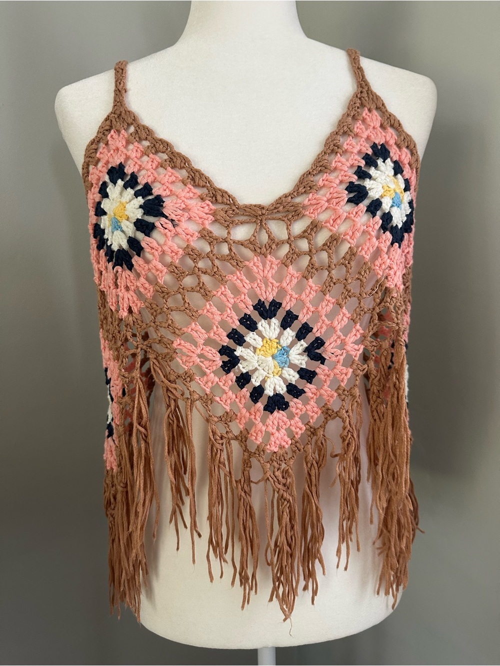Vivid Crochet Top, Granny Squares, Festival, Bohemian, Rave, Cowgirl, Coast, M?